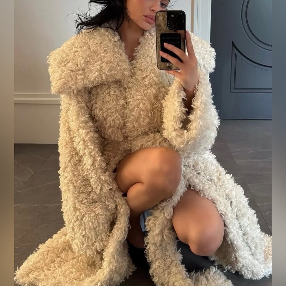 KHY X KRIS XXS/XS  SHAGGY FAUX FUR TRENCH COAT JACKET New